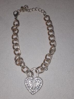 Sparkling Heart Lock Charm Bracelet With Crystals